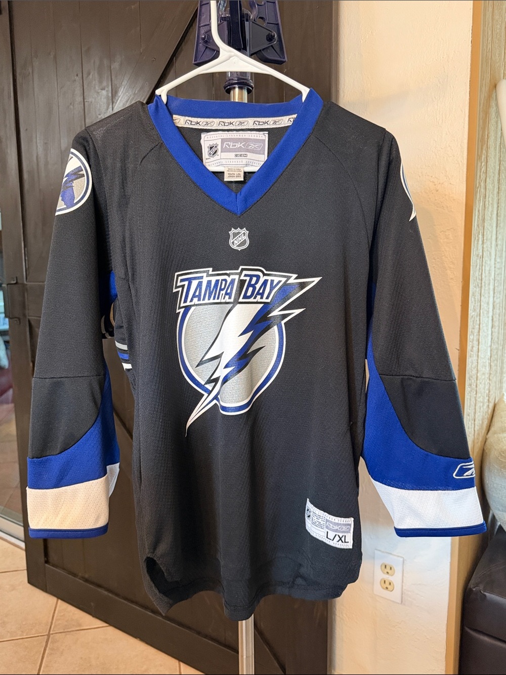 NHL Tampa Bay Lightning Black and Royal Blue Hockey Jersey
